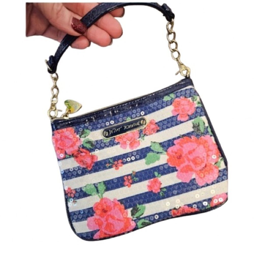 Betsey Johnson Rosy Garden Floral Stripe Handbag - Blue and Pink